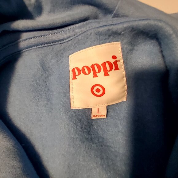 Poppi Light Blue Hooded Sweatshirt Womens Size L Cotton Blend Kangaroo Pocket - Picture 6 of 8